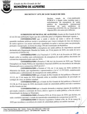 Decreto N°1.875, Declara Estado de Calamidade Pública