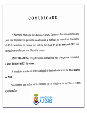 Comunicado da Secretaria Municipal de Educação