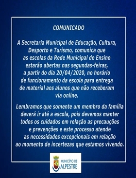 Comunicado da Secretaria Municipal de Educação