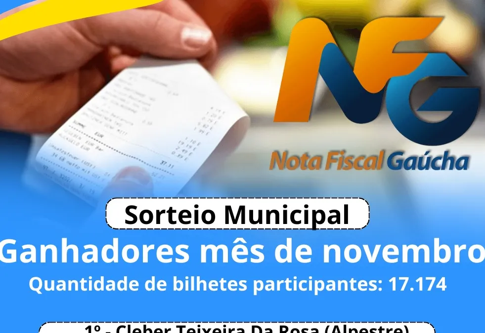 Sorteio Nota Fiscal Gaúcha – Mês de Novembro