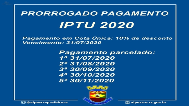 Prazo para pagamento do IPTU é prorrogado até 31 de julho