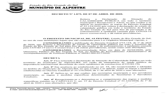  Decreto N° 1.879, de 07 de abril de 2020.