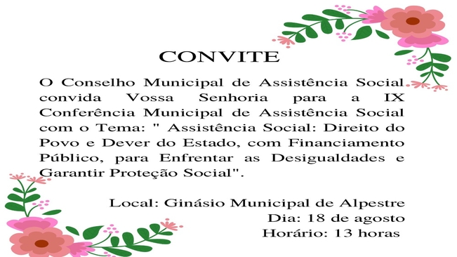 IX Conferência Municipal de Assistência Social ocorre na próxima quarta-feira, 18